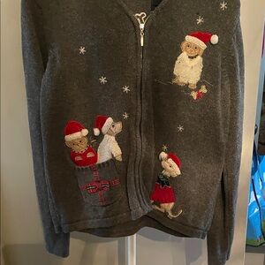 Festive Gray Sweater with Holiday Animal Design